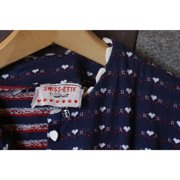 Vintage 1940’s Dress White Heart Swiss Sz Small Swiss-ette by Serbin - Picture 7 of 9